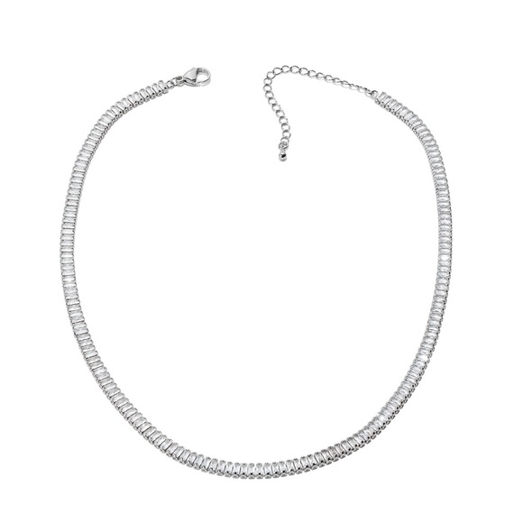 NEW White Gold Plated Tennis Rhinestones Choker Necklace - Picture 2 of 3